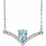 Platinum Natural Aquamarine &amp; .06 CTW Natural Diamond 18" Necklace