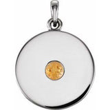 14K White Natural Citrine Disc Pendant