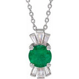 Platinum Natural Emerald &amp; 1/6 CTW Natural Diamond 16-18" Necklace