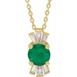 14K Yellow Natural Emerald &amp; 1/6 CTW Natural Diamond 16-18" Necklace