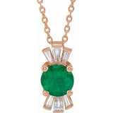 14K Rose Natural Emerald &amp; 1/6 CTW Natural Diamond 16-18" Necklace