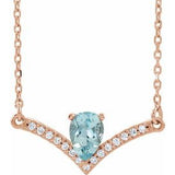 14K Rose Natural Aquamarine &amp; .06 CTW Natural Diamond 18" Necklace
