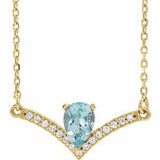 14K Yellow Natural Aquamarine &amp; .06 CTW Natural Diamond 18" Necklace