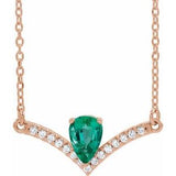 14K Rose Natural Emerald &amp; .06 CTW Natural Diamond 18" Necklace