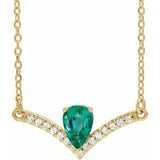 14K Yellow Lab-Grown Emerald &amp; .06 CTW Natural Diamond 18" Necklace