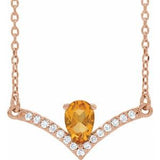 14K Rose Natural Citrine &amp; .06 CTW Natural Diamond 18" Necklace