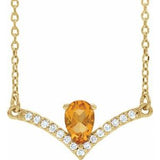 14K Yellow Natural Citrine &amp; .06 CTW Natural Diamond 16" Necklace