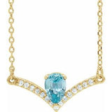 14K Yellow Natural Blue Zircon &amp; .06 CTW Natural Diamond 18" Necklace