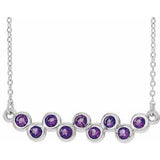 14K White Natural Amethyst Bezel Set Bar 16-18" Necklace