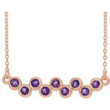 14K Rose Natural Amethyst Bezel Set Bar 16-18" Necklace