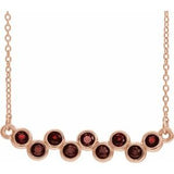14K Rose Natural Mozambique Garnet Bezel Set Bar 16-18" Necklace