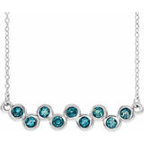 14K White Natural Aquamarine Bezel Set Bar 16-18" Necklace