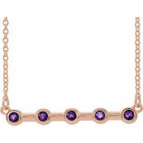 14K Rose Natural Amethyst Bezel Set Bar 18" Necklace