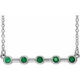 Sterling Silver Natural Emerald Bezel Set Bar 18" Necklace