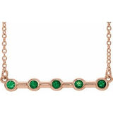 14K Rose Lab-Grown Emerald Bezel Set Bar 16" Necklace