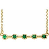 14K Yellow Natural Emerald Bezel Set Bar 16" Necklace