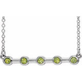 Platinum Natural Peridot Bezel Set Bar 18" Necklace