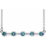 Platinum Natural Aquamarine Bezel Set Bar 16" Necklace