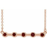 14K Rose Natural Mozambique Garnet Bezel Set Bar 16" Necklace