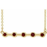 14K Yellow Natural Mozambique Garnet Bezel Set Bar 16" Necklace