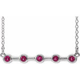 Sterling Silver Natural Pink Tourmaline Bezel Set Bar 18" Necklace