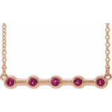 14K Rose Natural Pink Tourmaline Bezel Set Bar 16" Necklace