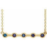 14K Yellow Natural Alexandrite Bezel Set Bar 18" Necklace