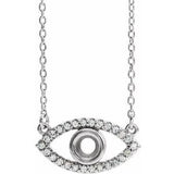 Platinum 3.5 mm Round Natural White Sapphire Semi-Set Evil Eye 18" Necklace