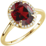 14K Yellow 10x8 mm Natural Mozambique Garnet &amp; .06 CTW Natural Diamond Ring