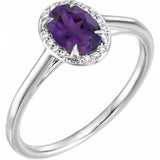 14K White 7x5 mm Natural Amethyst &amp; .03 CTW Natural Diamond Ring