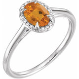 14K White 7x5 mm Natural Citrine &amp; .03 CTW Natural Diamond Ring