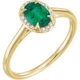 14K Yellow 7x5 mm Lab-Grown Emerald &amp; .03 CTW Natural Diamond Ring