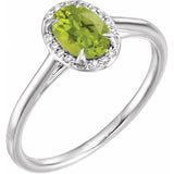 14K White 7x5 mm Natural Peridot &amp; .03 CTW Natural Diamond Ring