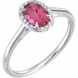 14K White 7x5 mm Natural Pink Tourmaline &amp; .03 CTW Natural Diamond Ring