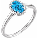 14K White 7x5 mm Natural Swiss Blue Topaz &amp; .03 CTW Natural Diamond Ring