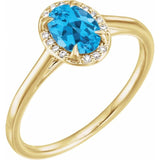 14K Yellow 7x5 mm Natural Swiss Blue Topaz &amp; .03 CTW Natural Diamond Ring
