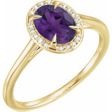 14K Yellow 8x6 mm Natural Amethyst &amp; .04 CTW Natural Diamond Ring