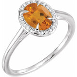 14K White 8x6 mm Natural Citrine &amp; .04 CTW Natural Diamond Ring