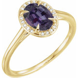 14K Yellow 8x6 mm Lab-Grown Alexandrite &amp; .04 CTW Natural Diamond Ring