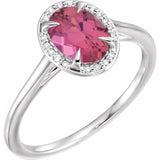 14K White 8x6 mm Natural Pink Tourmaline &amp; .04 CTW Natural Diamond Ring