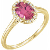 14K Yellow 8x6 mm Natural Pink Tourmaline &amp; .04 CTW Natural Diamond Ring