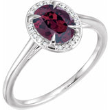 14K White 8x6 mm Natural Rhodolite Garnet &amp; .04 CTW Natural Diamond Ring