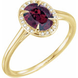 14K Yellow 8x6 mm Natural Rhodolite Garnet &amp; .04 CTW Natural Diamond Ring