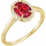 14K Yellow 8x6 mm Lab-Grown Ruby &amp; .04 CTW Natural Diamond Ring