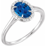 14K White 8x6 mm Lab-Grown Blue Sapphire &amp; .04 CTW Natural Diamond Ring