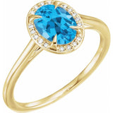 14K Yellow 8x6 mm Natural Swiss Blue Topaz &amp; .04 CTW Natural Diamond Ring