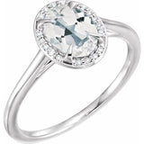 14K White 8x6 mm Oval White Topaz &amp; .05 CTW Diamond Ring