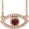 14K Rose Natural Mozambique Garnet & Natural White Sapphire Evil Eye 16