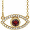 14K Yellow Natural Mozambique Garnet & Natural White Sapphire Evil Eye 16