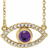 14K Yellow Natural Amethyst &amp; Natural White Sapphire Evil Eye 16" Necklace